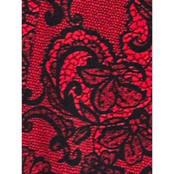 Worthington 2X Plus Tunic Top Blouse Lace Print Red/Black Stretch Career Witchy - Picture 2 of 9